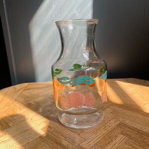 Vintage juice carafe with oranges and leaves; no lid
